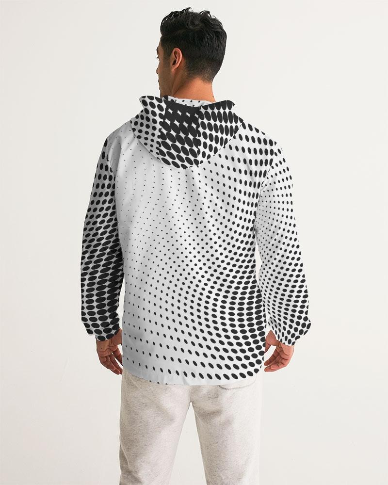 Mens Hooded Windbreaker - White Polka Dot Water Resistant Jacket