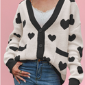 Valentine's Day Heart Peach Cardigan Pocket V-neck Knitted Jacket