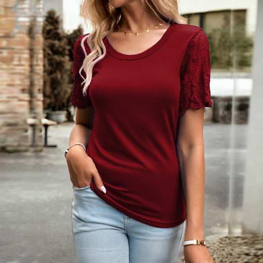 New casual lace short-sleeved T-shirt