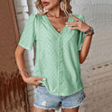 Fashionable white short-sleeved shirt blouse