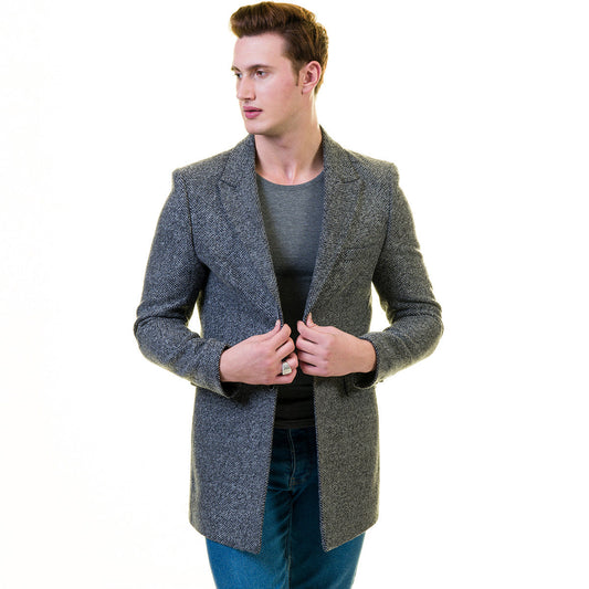 Men's European Grey Wool Coat Jacket Tailor fit Fine Luxury Quality