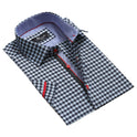 Light Blue Black Checkered Mens Short Sleeve Button up Shirts -