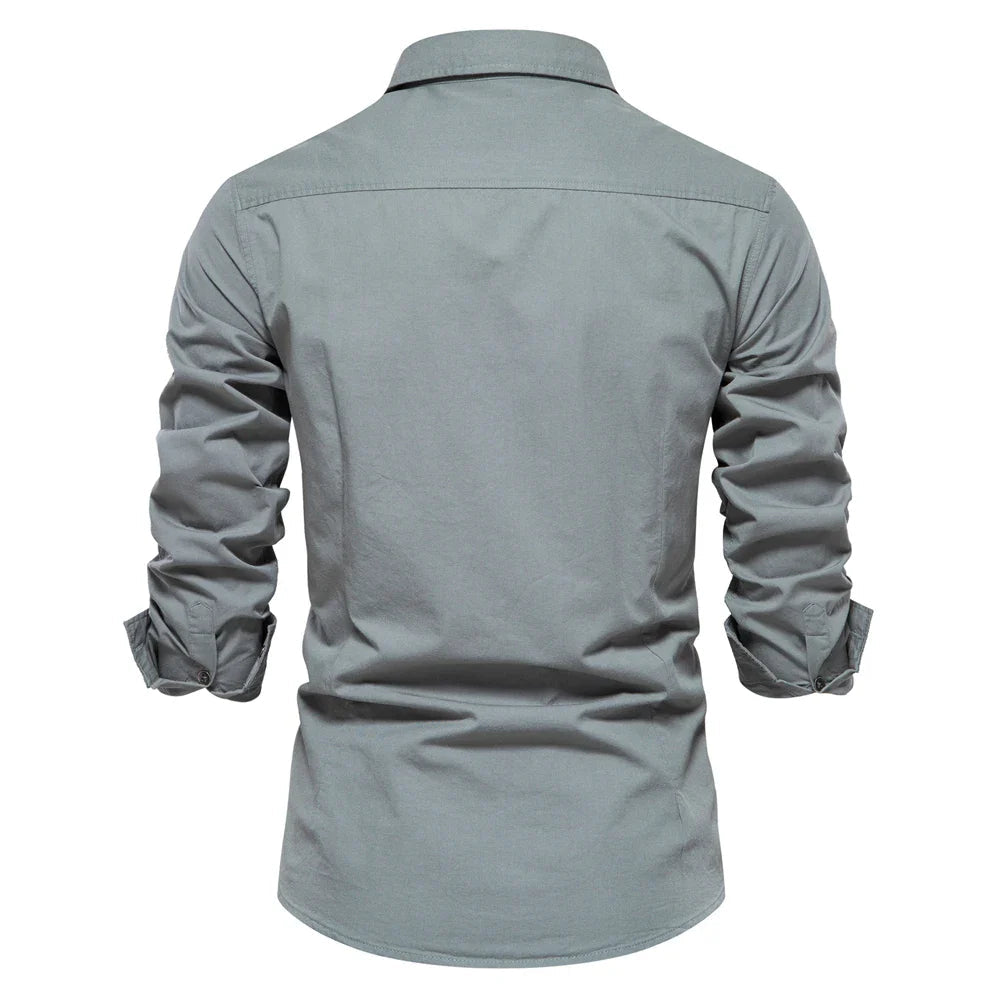 Mens Long Sleeve Dual Pockets Military Shirt