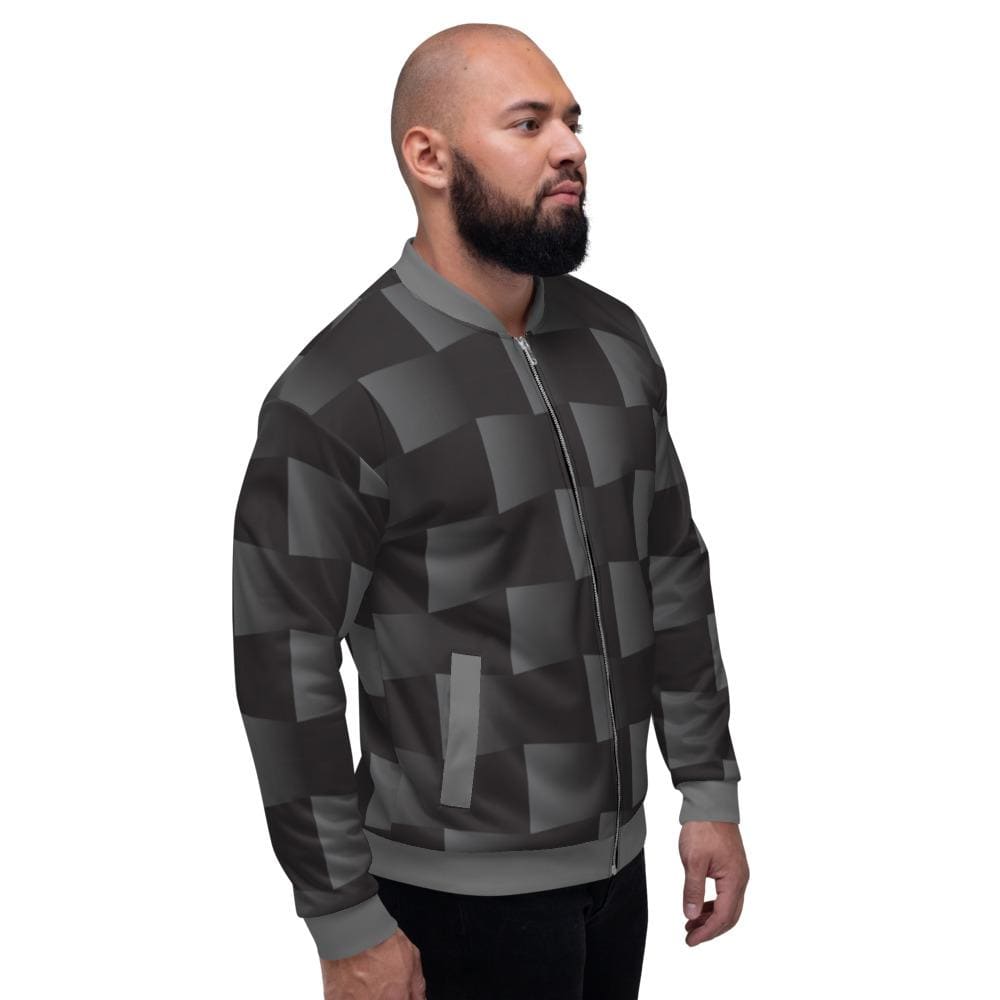 Bomber Jacket for Men, Black and Grey 3d Square Block Pattern