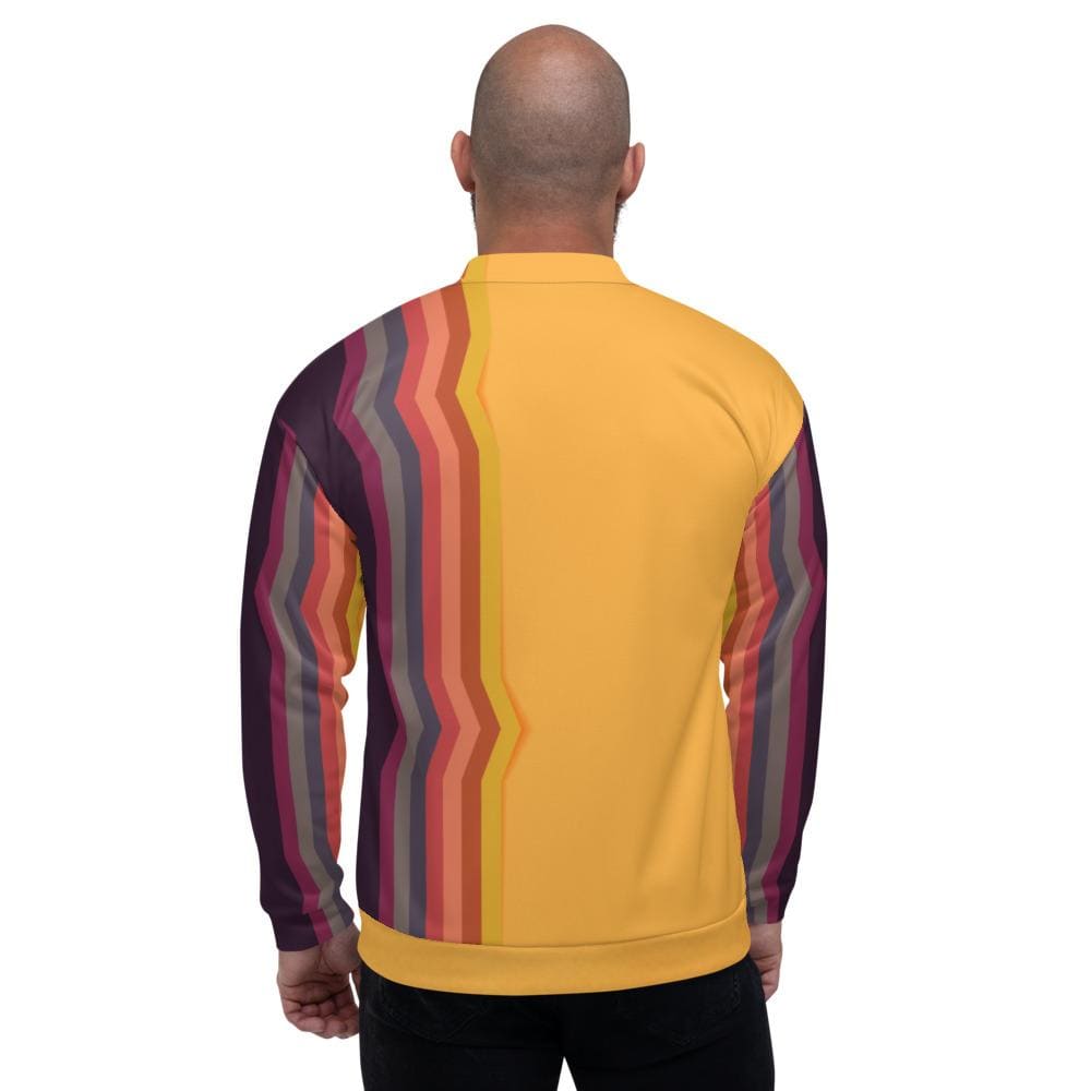 Bomber Jacket for Men, Orange and Black Retro Striped Pattern