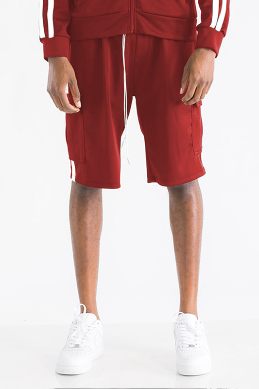 TWO STRIPE CARGO POCKET TRACK SHORTS