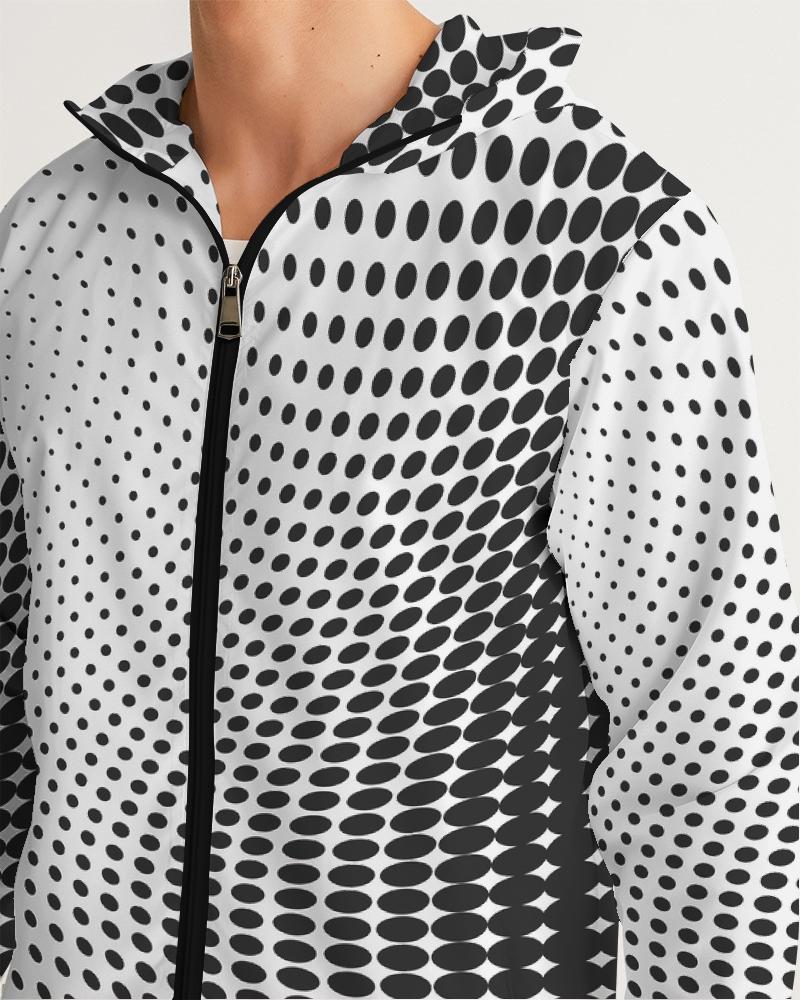 Mens Hooded Windbreaker - White Polka Dot Water Resistant Jacket