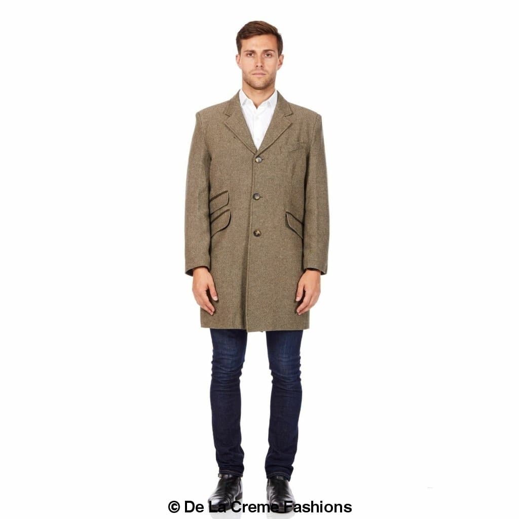 De La Creme MAN - Mens Wool Blend Herringbone Design Coat