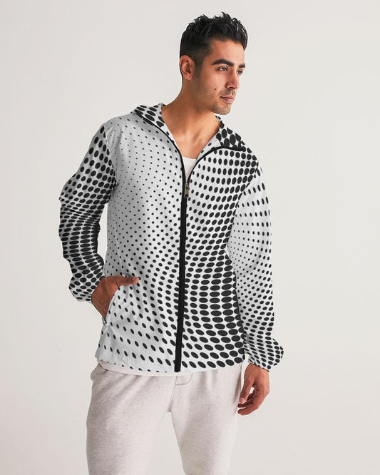 Mens Hooded Windbreaker - White Polka Dot Water Resistant Jacket