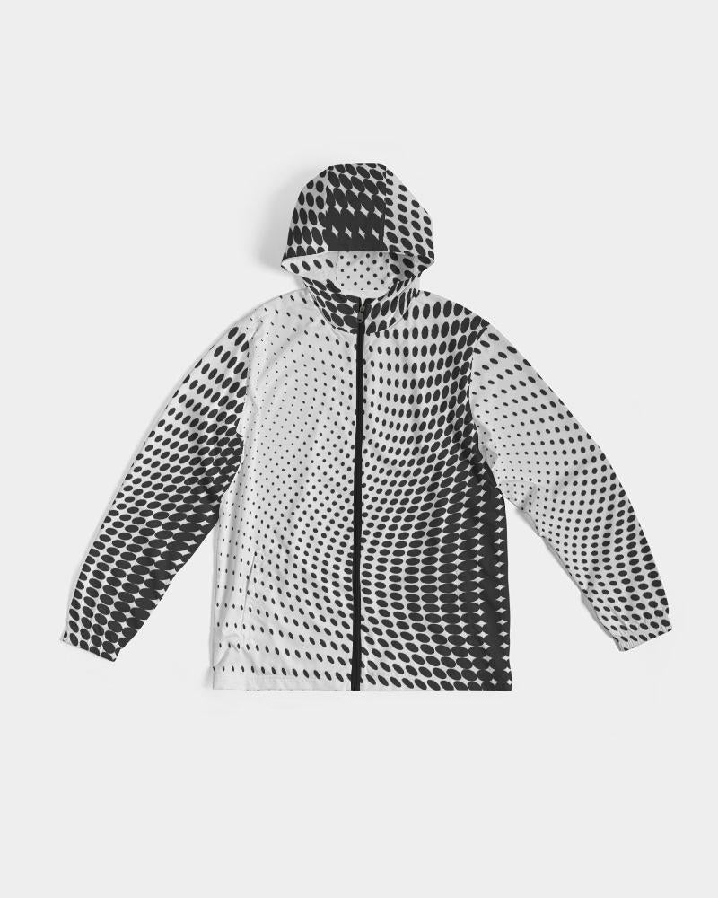 Mens Hooded Windbreaker - White Polka Dot Water Resistant Jacket