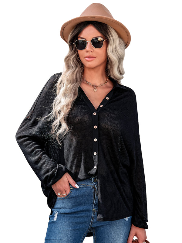 Women's casual knitting thin loose shirt top