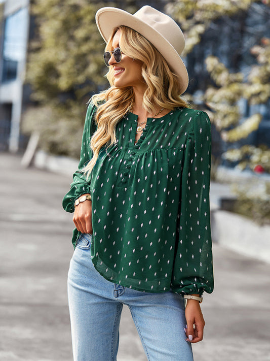 Chiffon Button-Up Long Sleeve Blouse