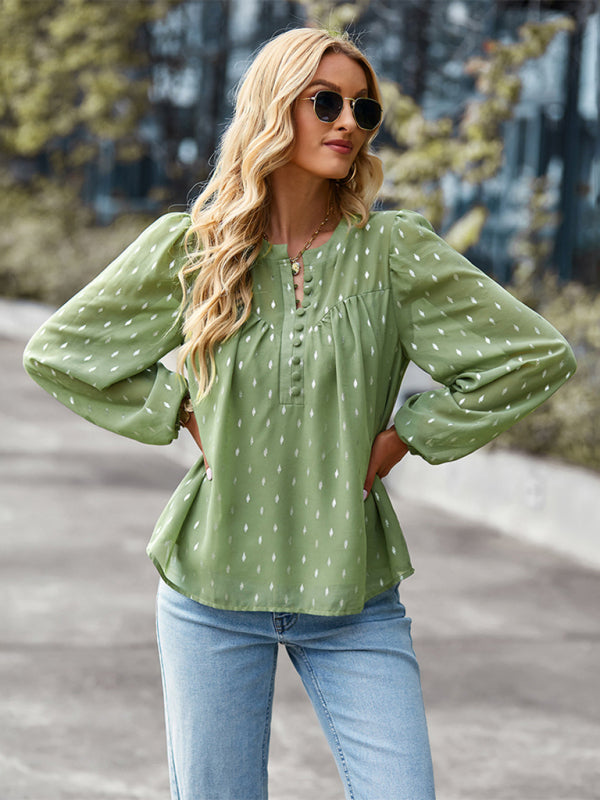 Chiffon Button-Up Long Sleeve Blouse