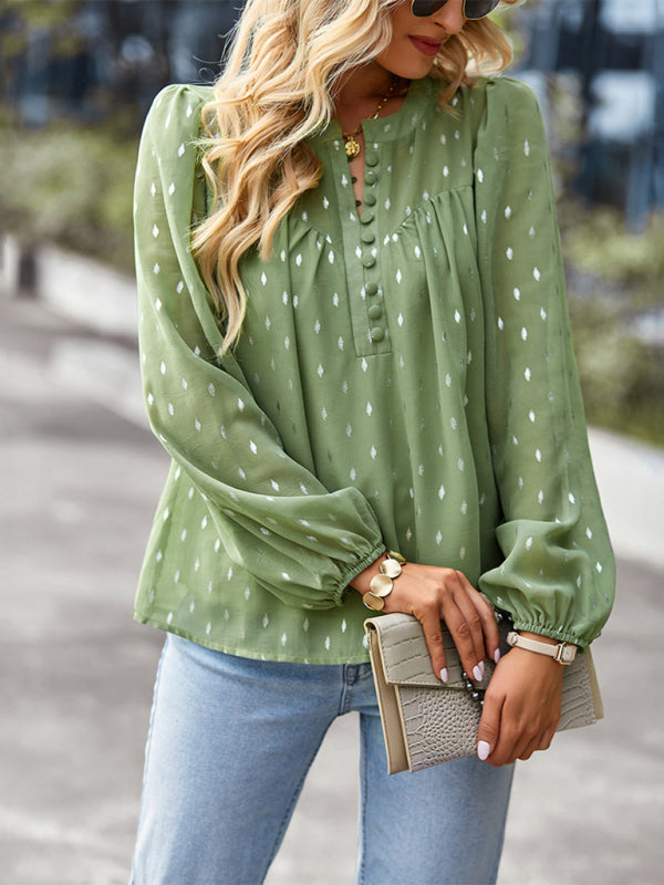 Chiffon Button-Up Long Sleeve Blouse