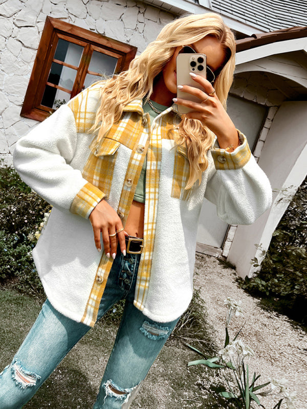 Casual Plaid Button-Up Flap Pocket Jacket