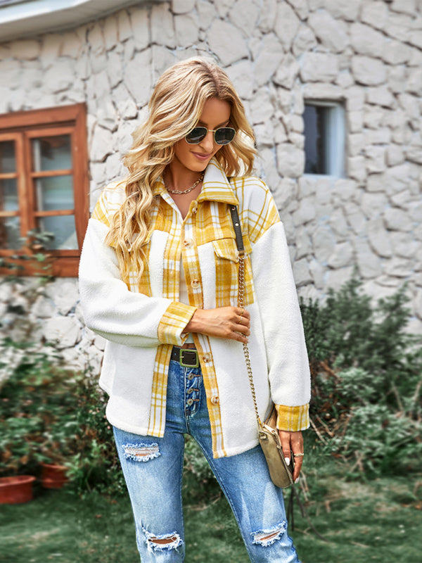 Casual Plaid Button-Up Flap Pocket Jacket