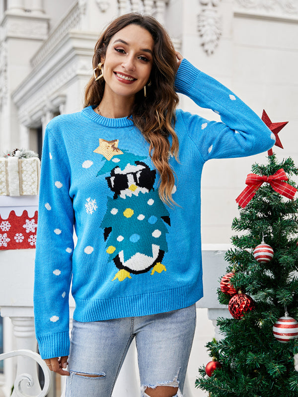 Festive Christmas Tree Knit Sweater Tops