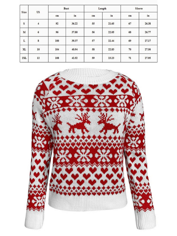 Women Reindeer Heart Print Christmas Sweater