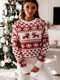 Women Reindeer Heart Print Christmas Sweater