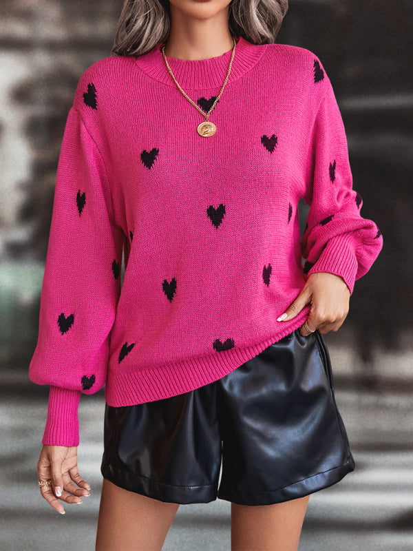 Heart Pattern Woolen Long Sleeve Sweater