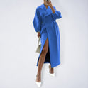 Retro court style lantern sleeve coat with large lapel and long coat