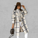 Spring and autumn new women's long-sleeved plaid print mid-length shirt coat