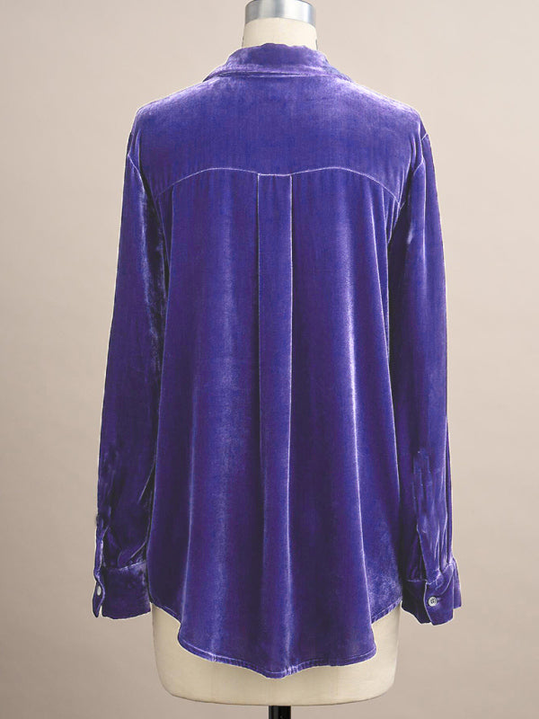 Long-sleeved all-match velvet and golden velvet top with loose base lining