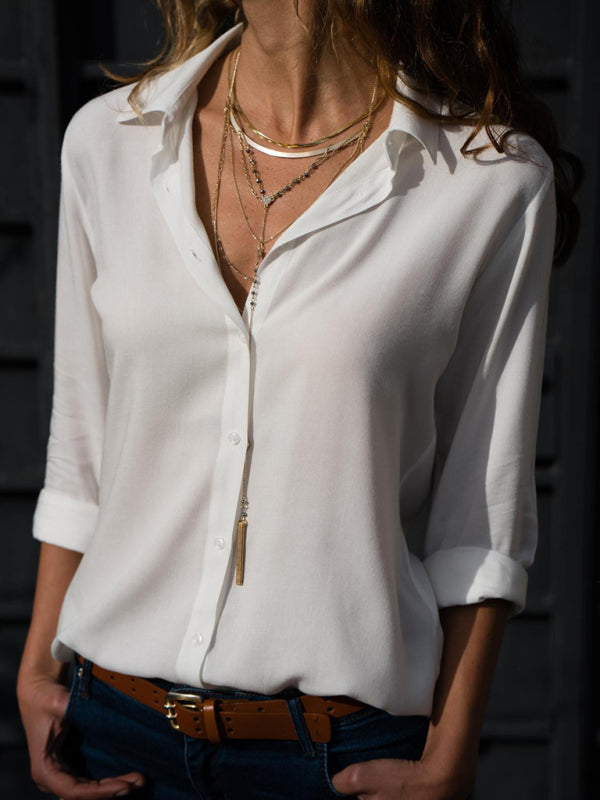 Chic Lapel Collar Self Design Polyester Women's Blouse