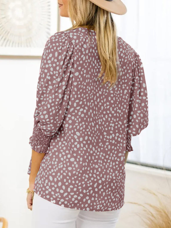 New Short Sleeve Round Neck Loose Printed Chiffon Shirt