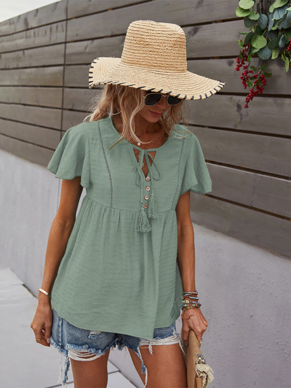 Women's Woven Casual Fashion Short Sleeve Shirt