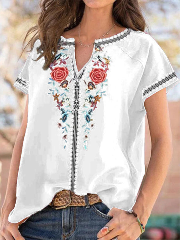 Women's loose western ethnic style top short-sleeved t-shirt