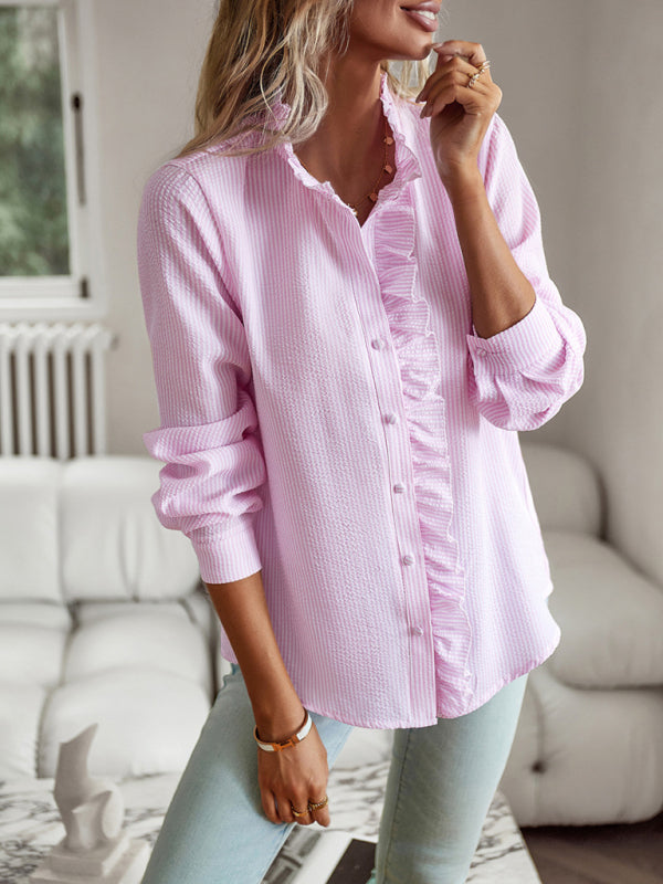 Elegant commuter open button ruffle top