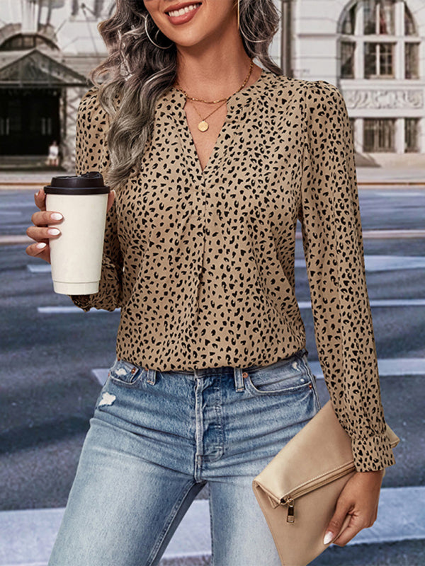 Women's Elegant Leopard Print Long Sleeve Blouse