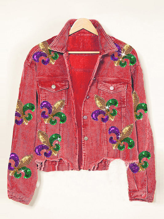 New new corduroy and sequined jacket coat tassel baseball uniform top