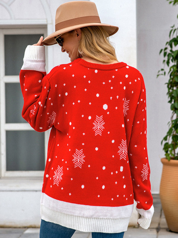 Women Reindeer Pattern Knit Holiday Sweater