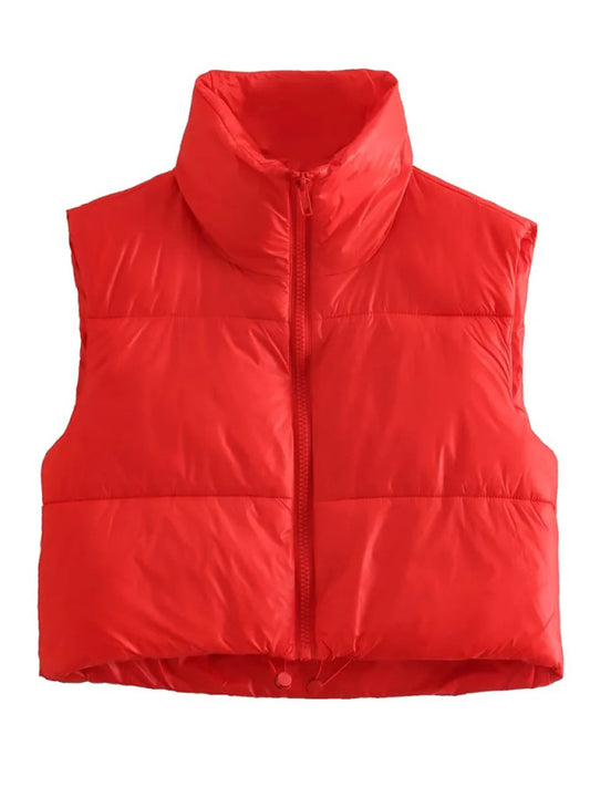 Women's quilted zipper stand collar vest jacket