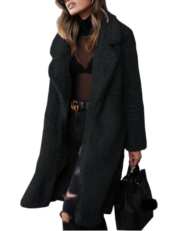 Women's loose long sleeve lapel plush jacket