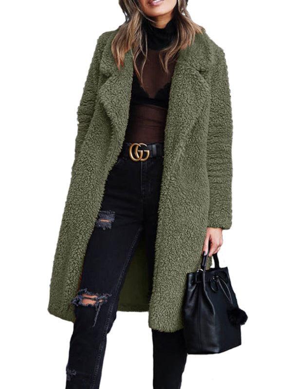 Women's loose long sleeve lapel plush jacket