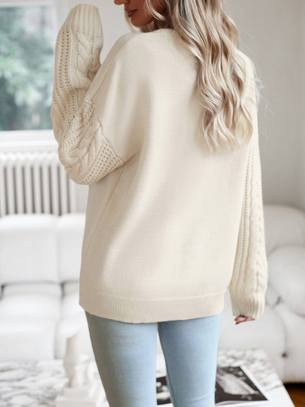 Women's Casual Knit Cable Sleeve Sweater