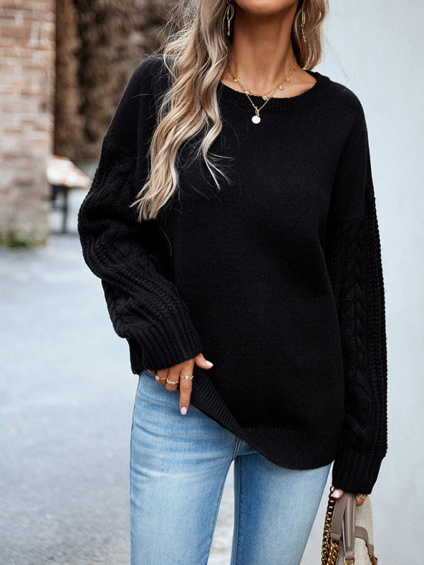 Women's Casual Knit Cable Sleeve Sweater