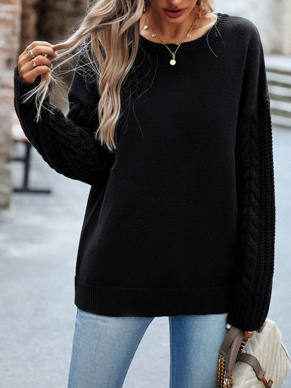 Women's Casual Knit Cable Sleeve Sweater