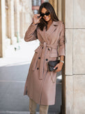 Women's simple long-sleeved solid color suit collar tie-up woolen jacket