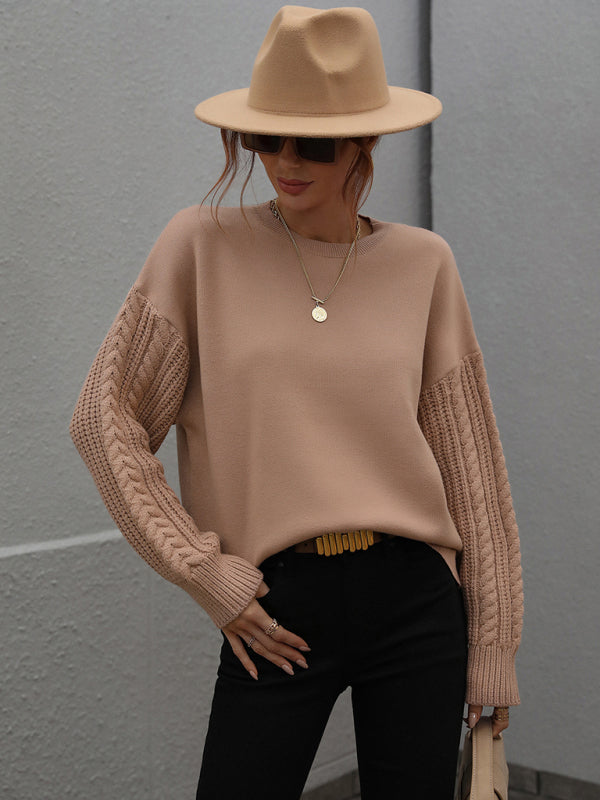 Women's Long Sleeve Thick Knitted Round Neck Twist Rope Top Sweater