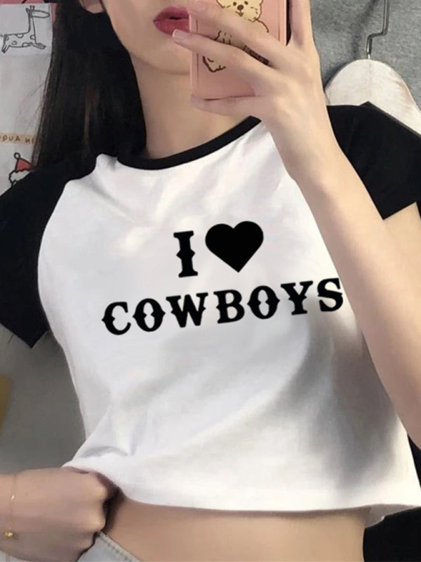 Women's New Casual I Love Cowboys Versatile Letter Printed Short Top