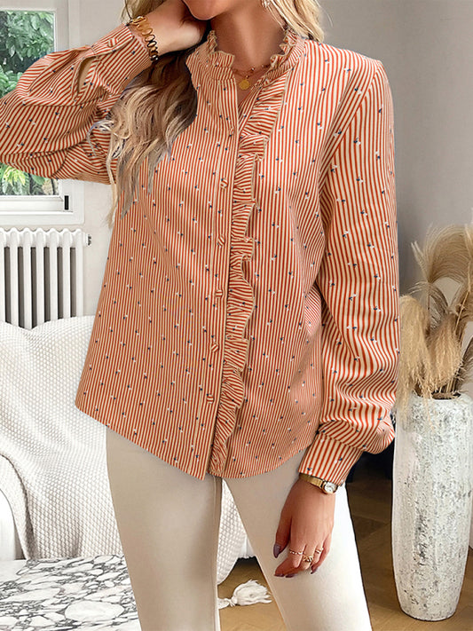 Women's elegant commuter striped long-sleeved blouse