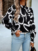 Women's printed turtleneck puff sleeve top blouse