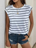 Women's new casual sleeveless striped T-shirt