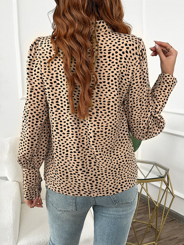 New women's casual half-turtle collar animal print long-sleeved shirt