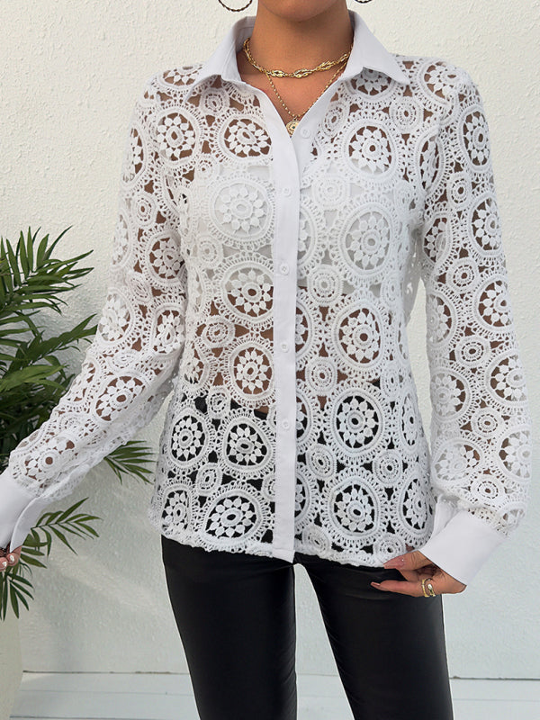 Women's Long Sleeve Lace V Neck Shirt