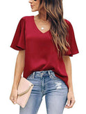 Women's loose V-neck ruffle sleeve casual top